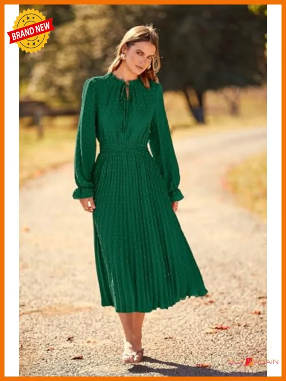 PRETTYGARDEN Women's Swiss Dot Midi Dress Long Sleeve V Neck Casual